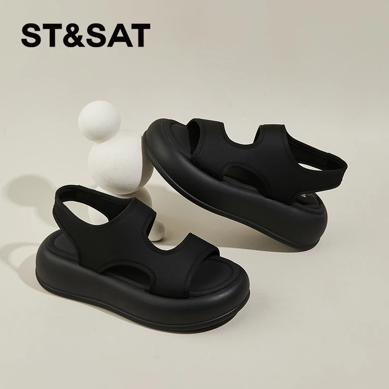 星期六踩屎感厚底凉鞋女2025夏季新款爆款外穿增高休闲沙滩罗马鞋