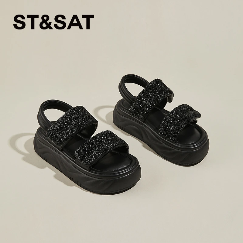 星期六厚底繁星凉鞋女夏外穿2025新款爆款软底百搭增高休闲沙滩鞋