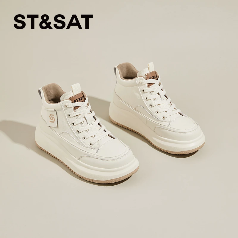 星期六厚底高帮小白鞋女2025秋季新款爆款休闲鞋真皮百搭运动板鞋