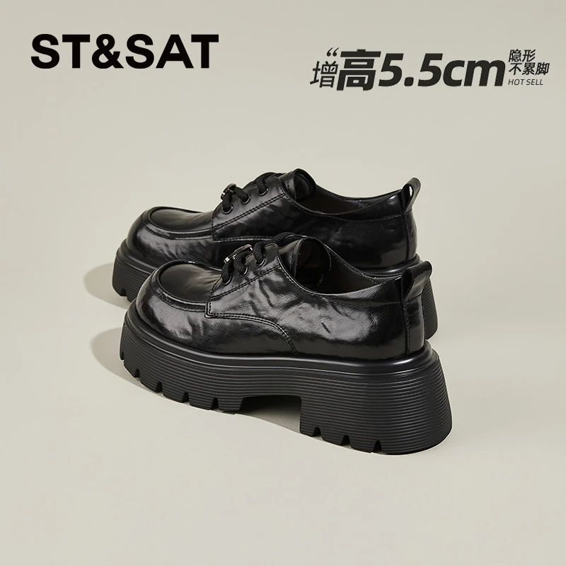 星期六软底厚底乐福鞋女2025新款秋季粗跟圆头小皮鞋黑色通勤单鞋