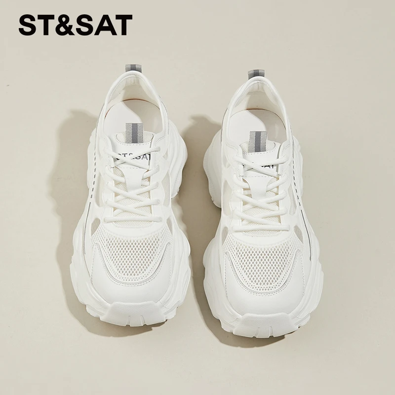 星期六老爹鞋女薄款2025春秋季新款透气网面运动鞋百搭镂空小白鞋