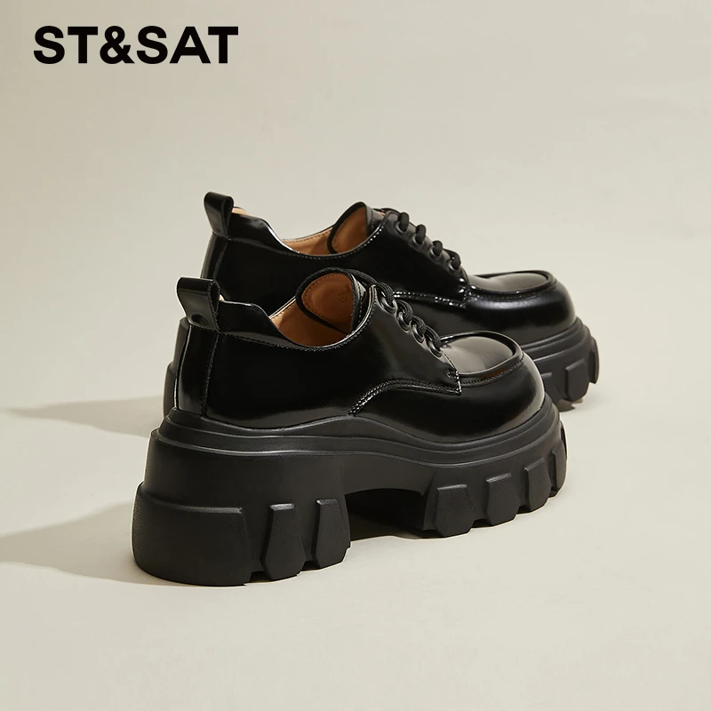 星期六黑色乐福鞋女2025年新款爆款百搭厚底增高7cm英伦风小皮鞋