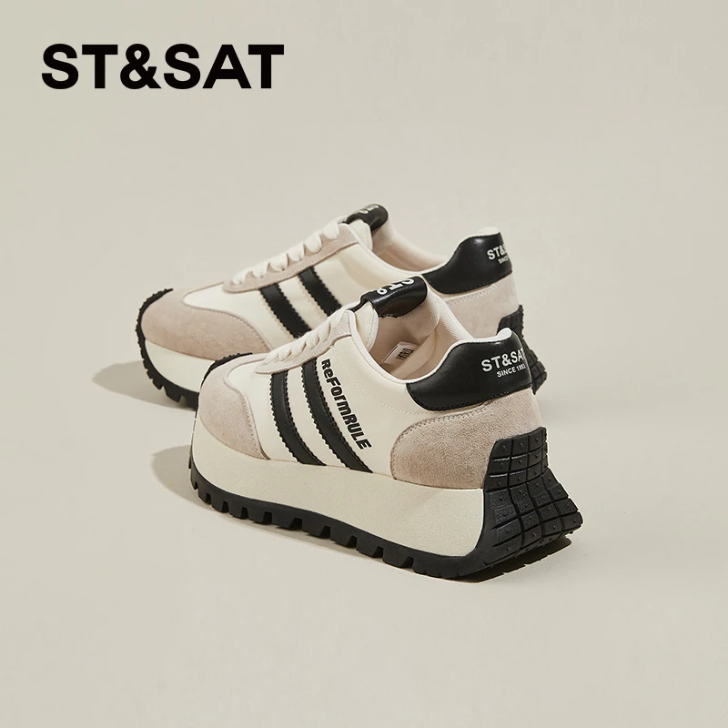 星期六红色阿甘鞋女2025秋季新款女鞋小蛮腰休闲运动显脚小老爹鞋