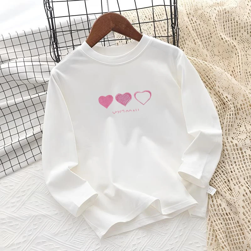 儿童白色纯棉长袖t恤春秋季洋气中大童圆领上衣女童装内搭打底衫