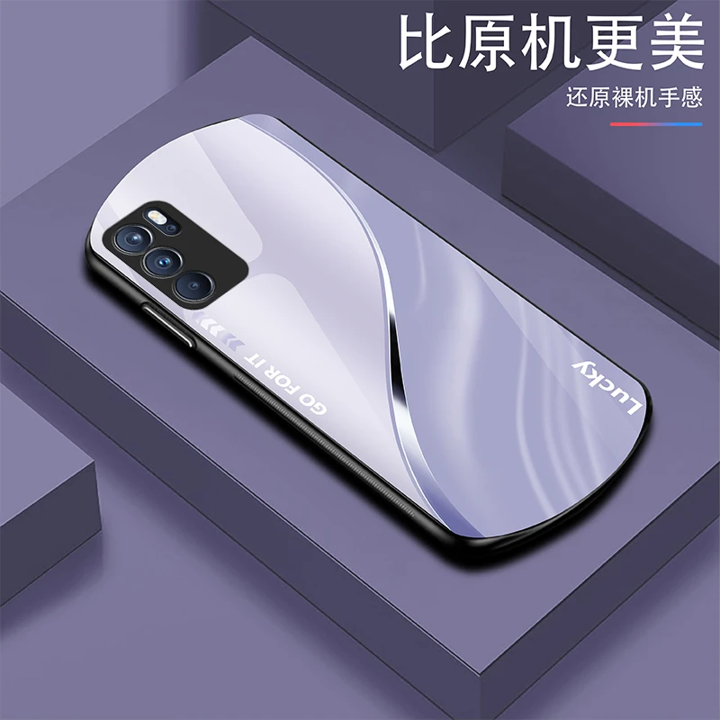 适用【OPPOReno6Pro】lucky弧形玻璃手机壳高颜值轻薄轻奢