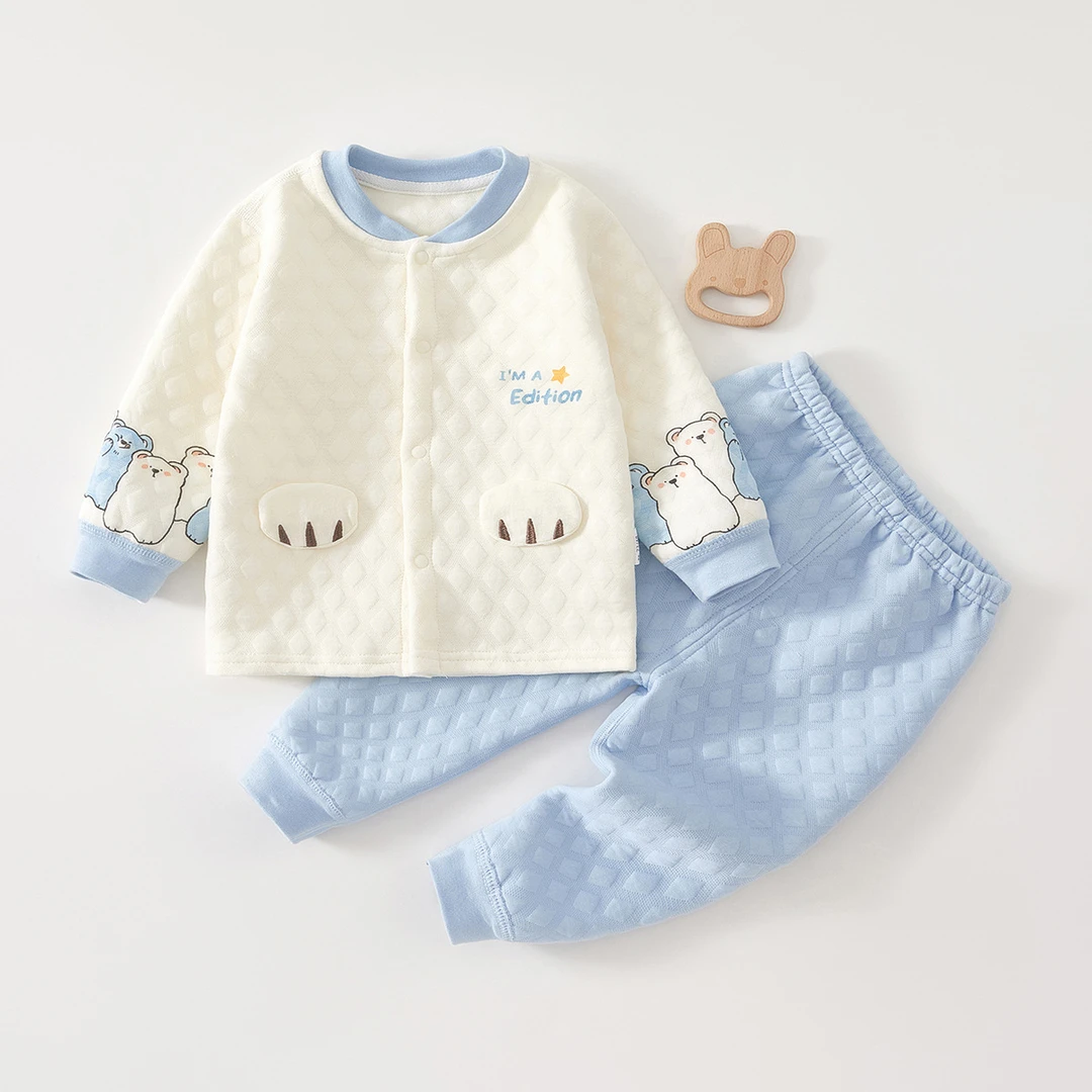 婴儿分体夹棉套装宝宝内衣纯棉衣服无骨秋衣秋裤两件套儿童秋冬装