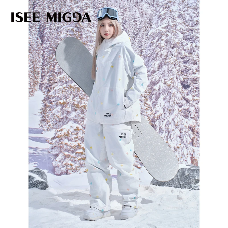 ISEEMIGGA【十字软糖-白】24年新款3L防风防水滑背带裤雪服