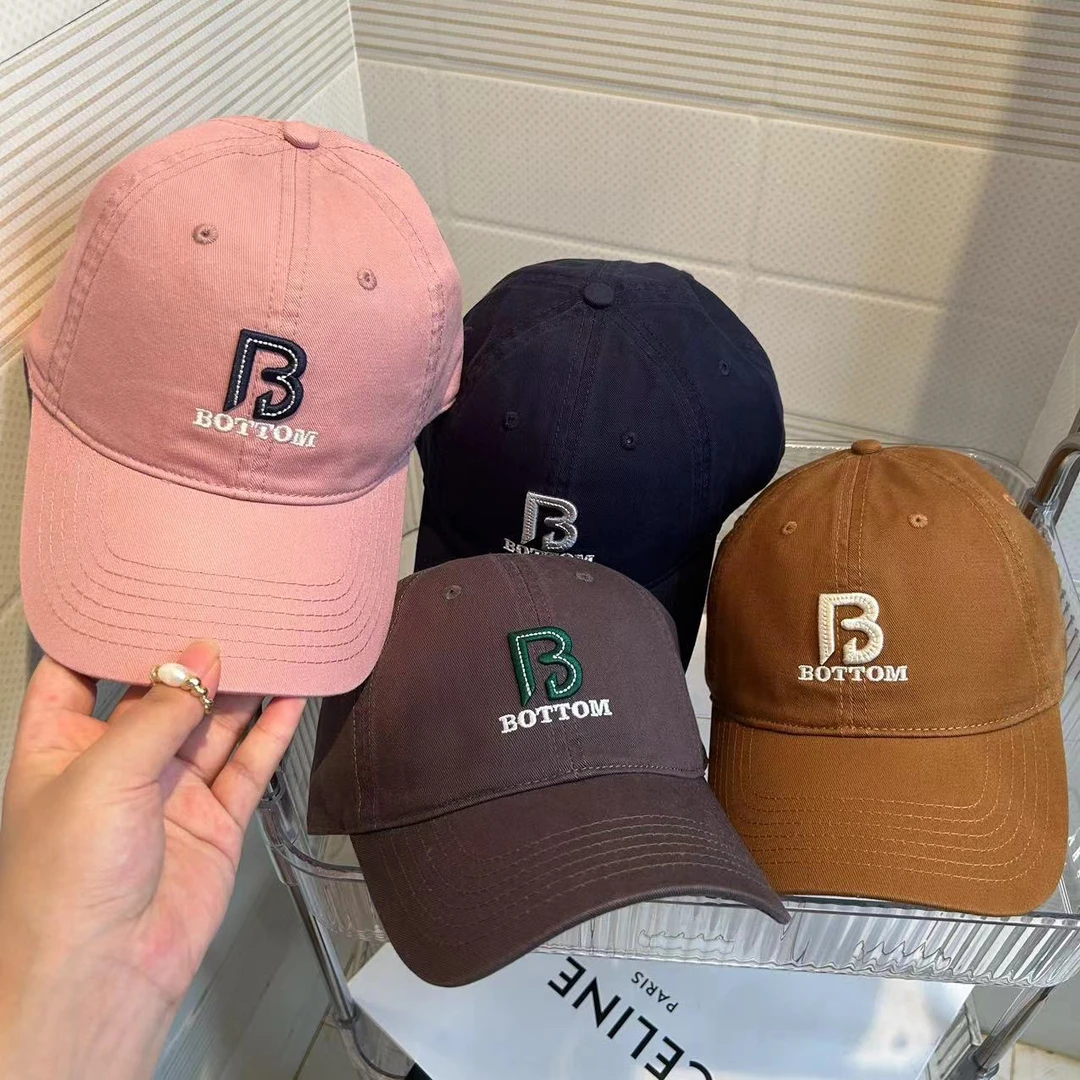 韩版潮流刺绣B字母棒球帽子女四季百搭个性小众鸭舌帽大头围男帽