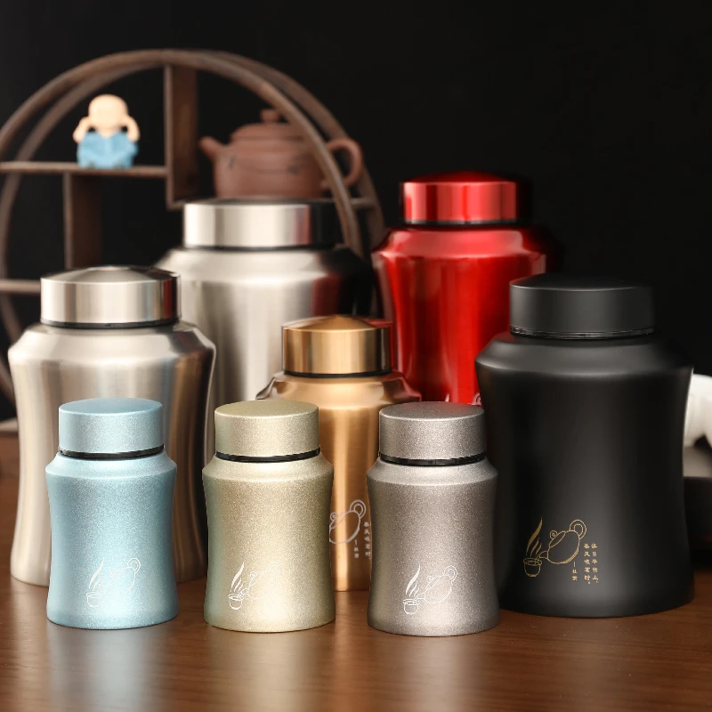 棉小城不锈钢茶叶罐迷你螺纹口密封罐中式小号便携储物罐金属茶罐