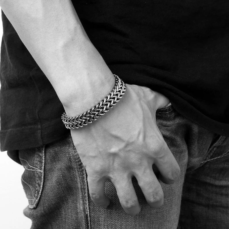 钛钢手链 男士双层潮流手链个性手环百搭正反链磁铁扣百搭潮男ins