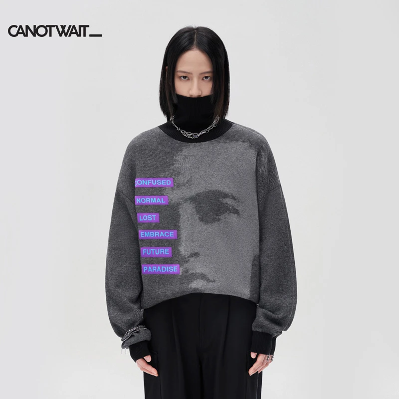 CANOTWAIT_陈伟霆CNW 双面穿提花针织羊毛混纺毛衣 CWSW140C1UBK