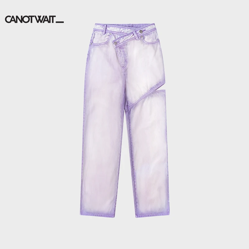 陈伟霆潮牌CANOTWAIT 解构牛仔裤阔腿长裤休闲裤女 CWWP213C1WPP