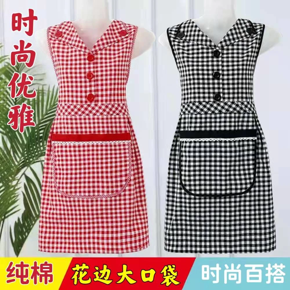 家用新款外穿围裙厨房做饭干活防污罩衣时尚无袖坎肩棉麻女工作服