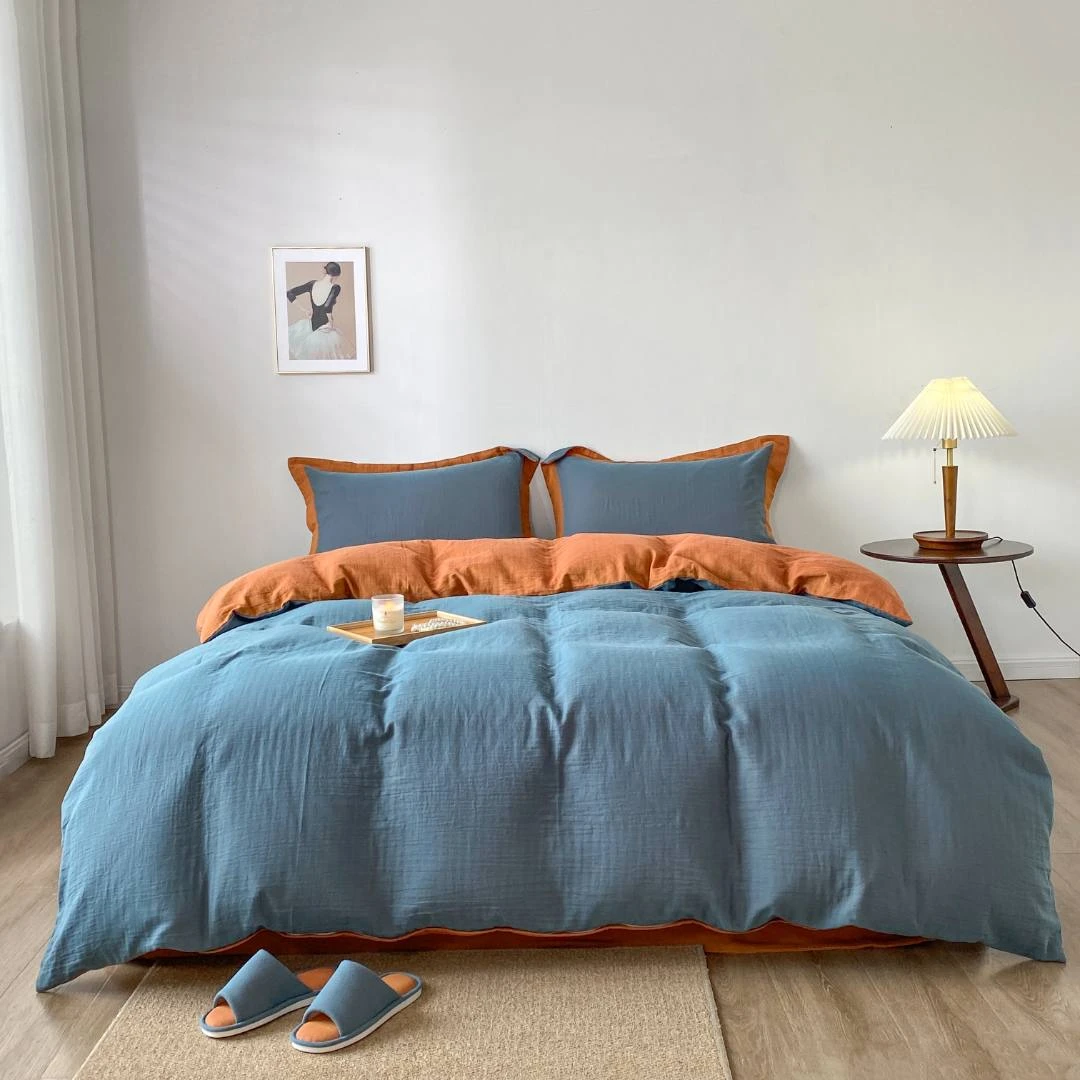 宜色家2023新款茶艺风双层纱简约时尚柔软舒适轻奢床单款四件套