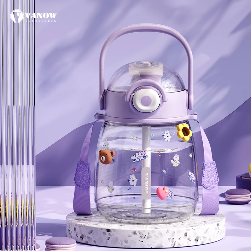 vanow双饮吸管杯户外超大大容量学生防摔大肚杯直饮喝水杯双饮杯