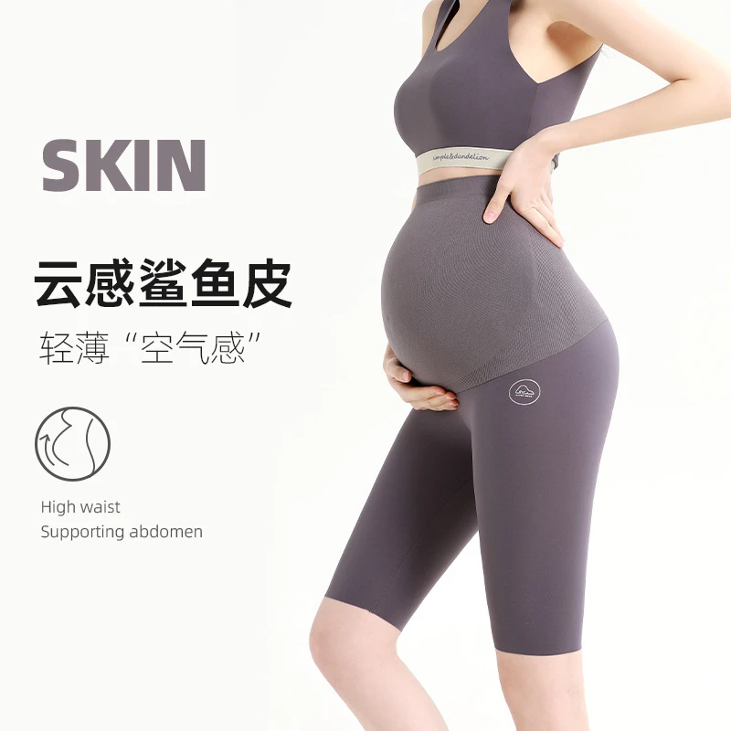 孕妇裤五分云感鲨鱼皮孕妇托腹裤芭比裤孕妇打底裤外穿托腹裤夏款