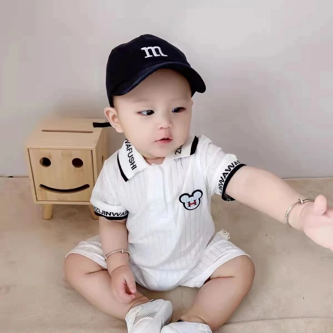 婴幼儿夏季翻领标米奇薄款纯棉连体衣