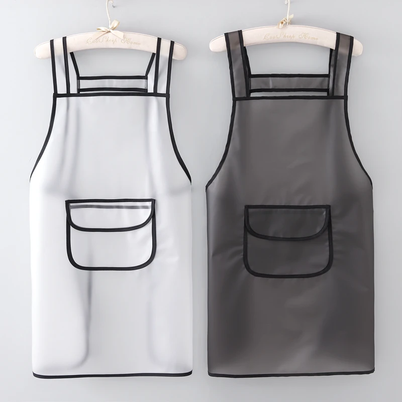 新款时尚半透明围裙女家用厨房做饭防水防油餐饮水产工作服围腰男