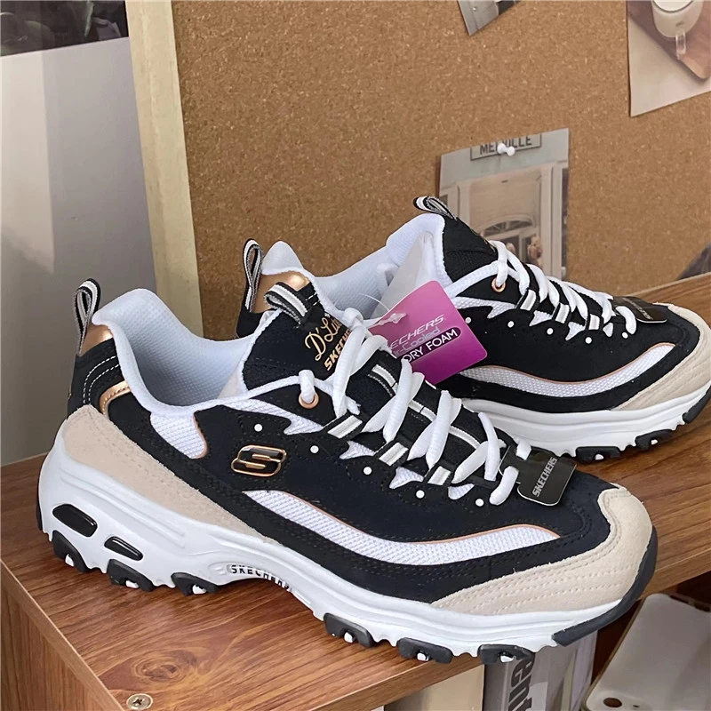 SKECHERS/斯凯奇时尚复古老爹鞋增高黑金运动鞋男情侣休闲跑鞋女