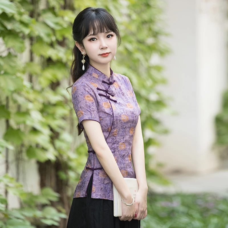 唐装女中国风改良旗袍上衣年轻休闲夏季短袖中式禅意女装22J058