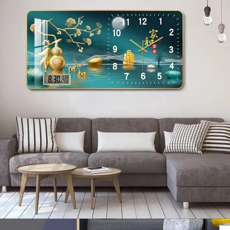 万年历 福鹿临门客厅家用时尚静音现代创意挂墙简约挂表石英