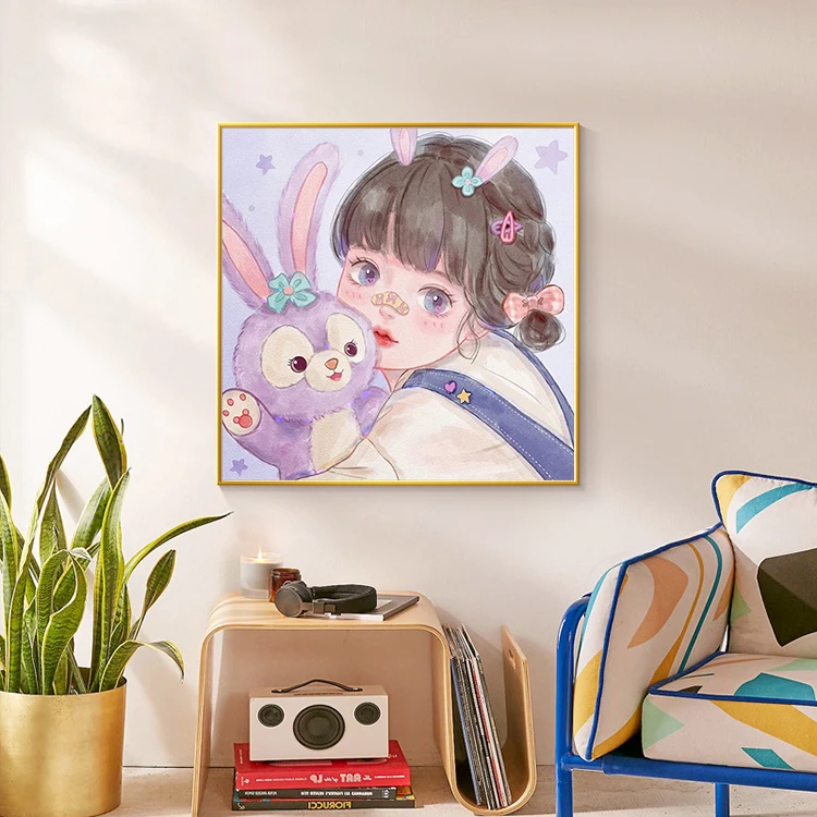 DC/蒂彩【可爱兔少女】手工卧室客厅少女心送闺蜜漂亮挂画贴钻diy