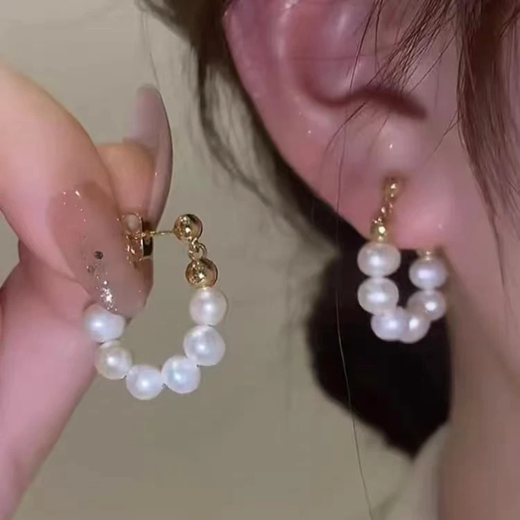 铜合金耳饰 A11七珠耳环七公主U型法式复古后挂耳钉饰