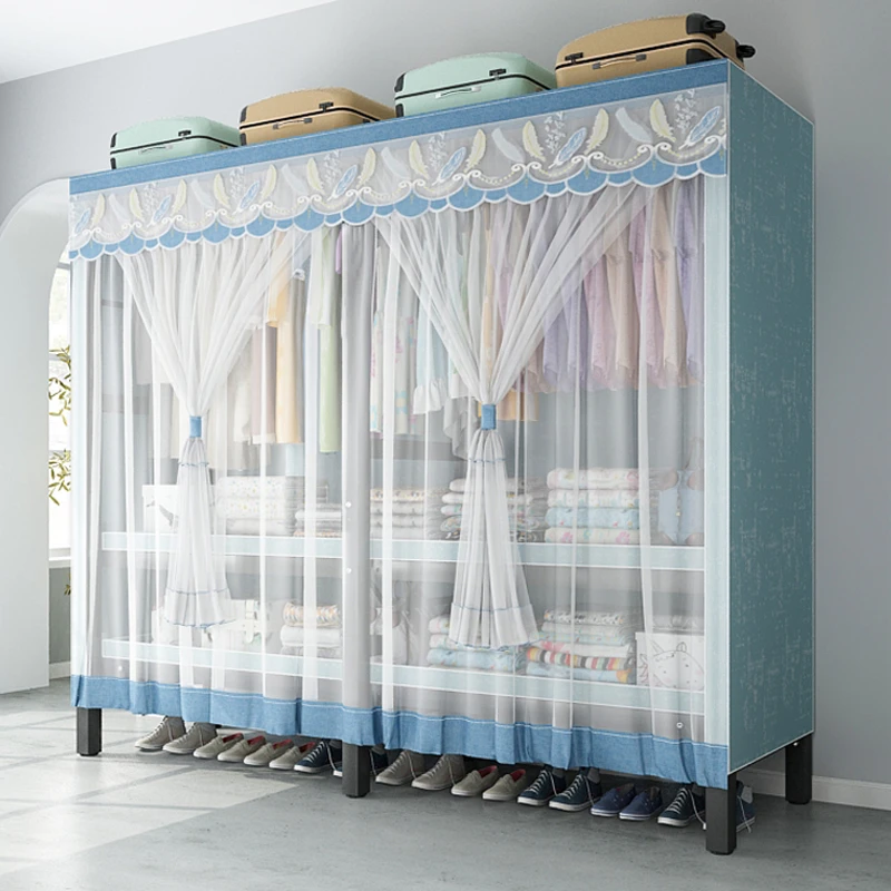 柜人乐纱帘衣柜现代简约衣柜家用卧室折叠钢架加固收纳布艺衣橱