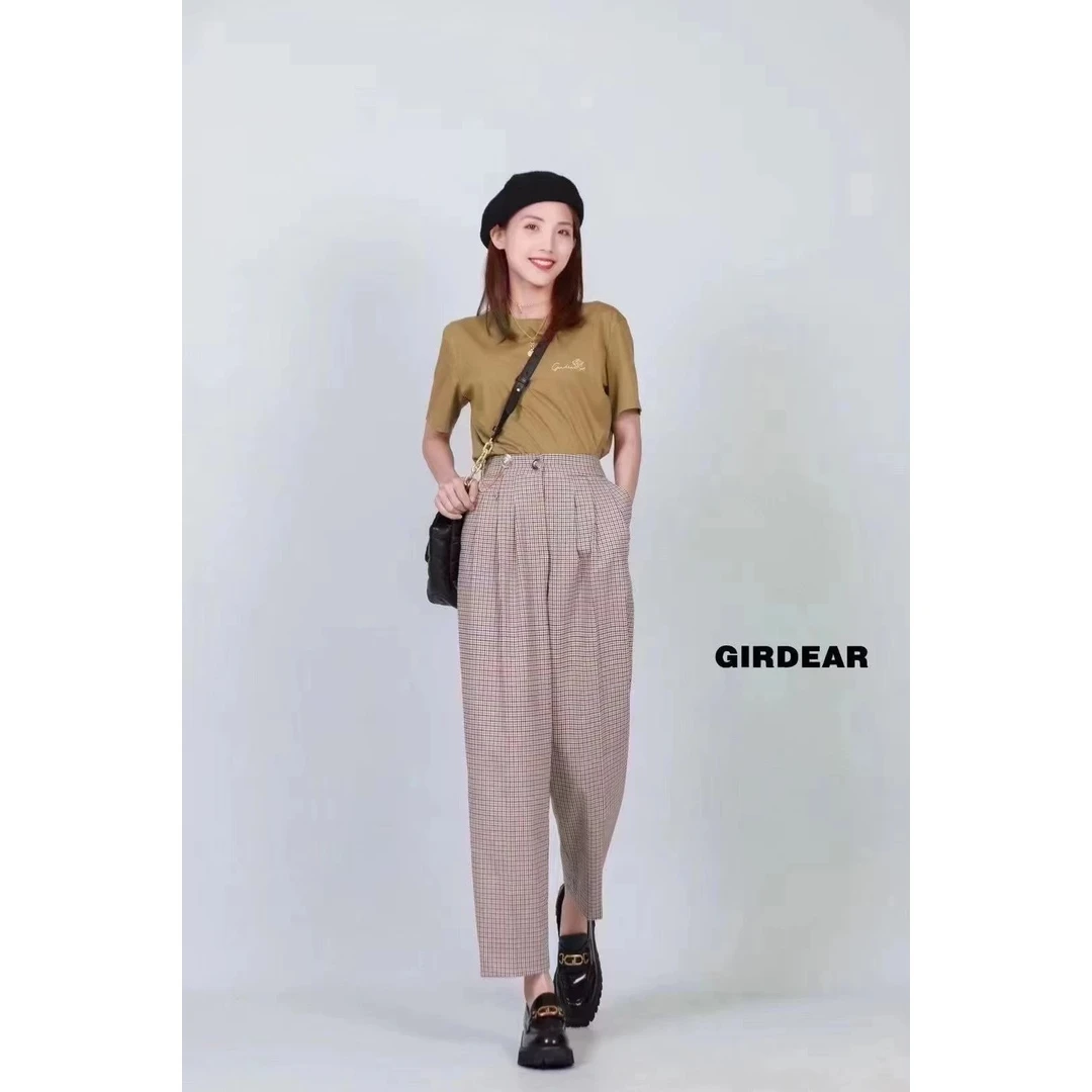 哥弟 高腰复古格纹裤(3色）1100287