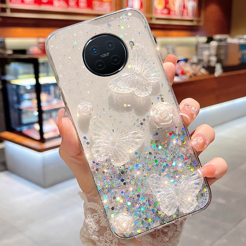 奢华水晶闪粉透明滴胶蝴蝶适用OPPOace2手机壳renoace1一代a92s网