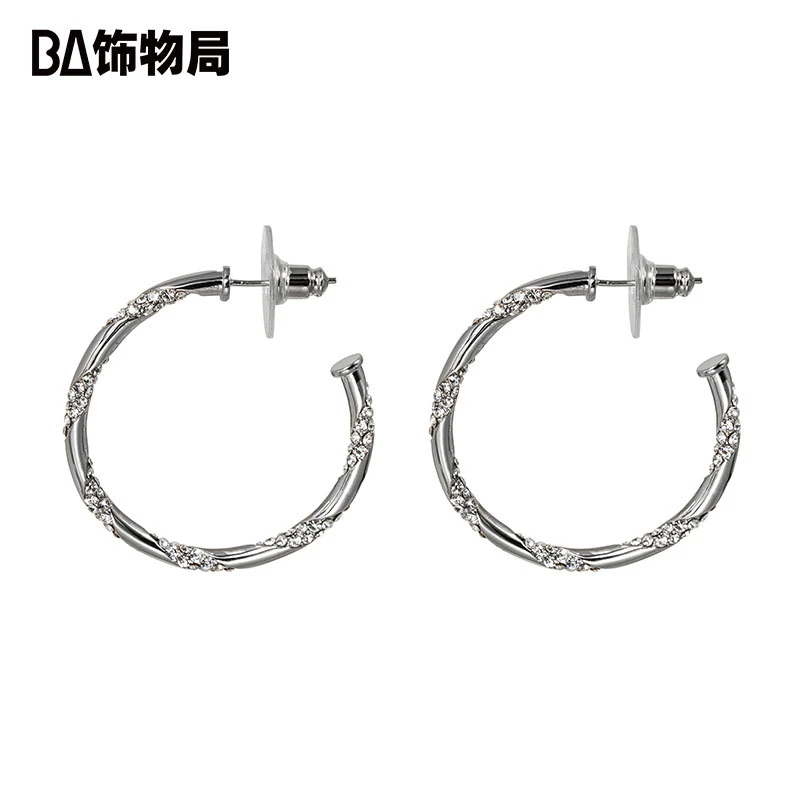 BA 铜合金合成锆石耳饰 BA饰物局环型耳圈时尚高级感耳环素款简约
