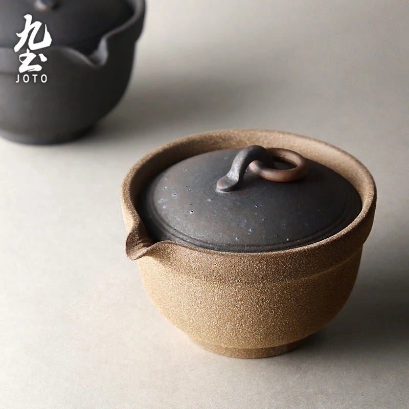 九土日式快客杯茶杯手工手抓壶粗陶一壶两人茶具品茗杯复古旅行装