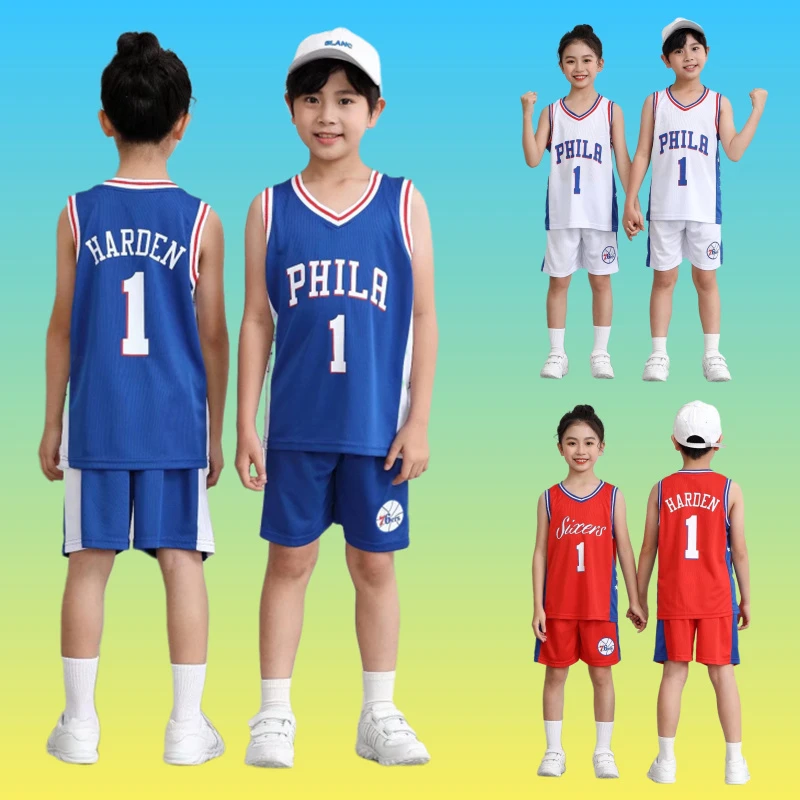 童装篮球服套装76人1号哈登速干夏季球衣儿童背心小学生运动套装