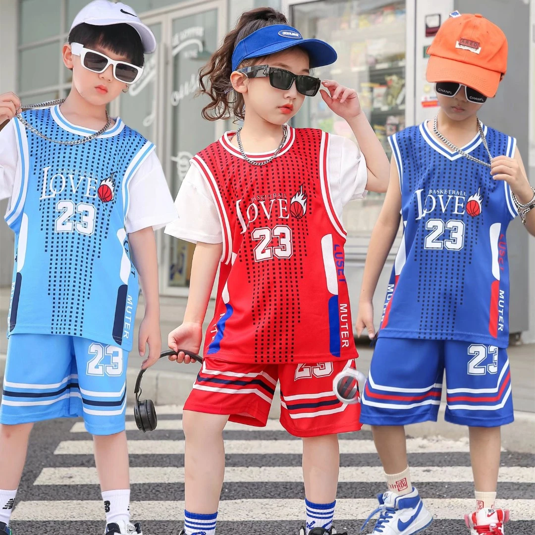 夏季儿童运动套装23号篮球服男女童短袖透气学生酷潮款速干球衣