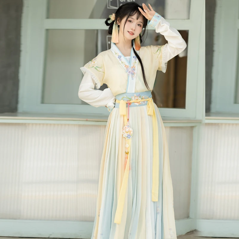池秋记【若草兔】原创唐背子圆领齐腰一片式褶裙日常唐制汉服女古风