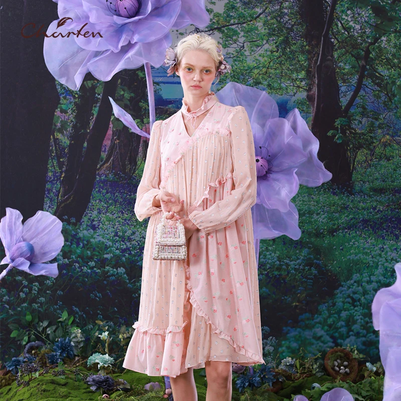 CHARFEN朝峰新款显瘦气质波点V领夏季连衣裙女CFC1B315-319G