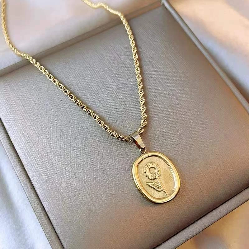 格洛蕾铜合金素款项链时尚潮流项链女金色颈链一朵小花高级感短链