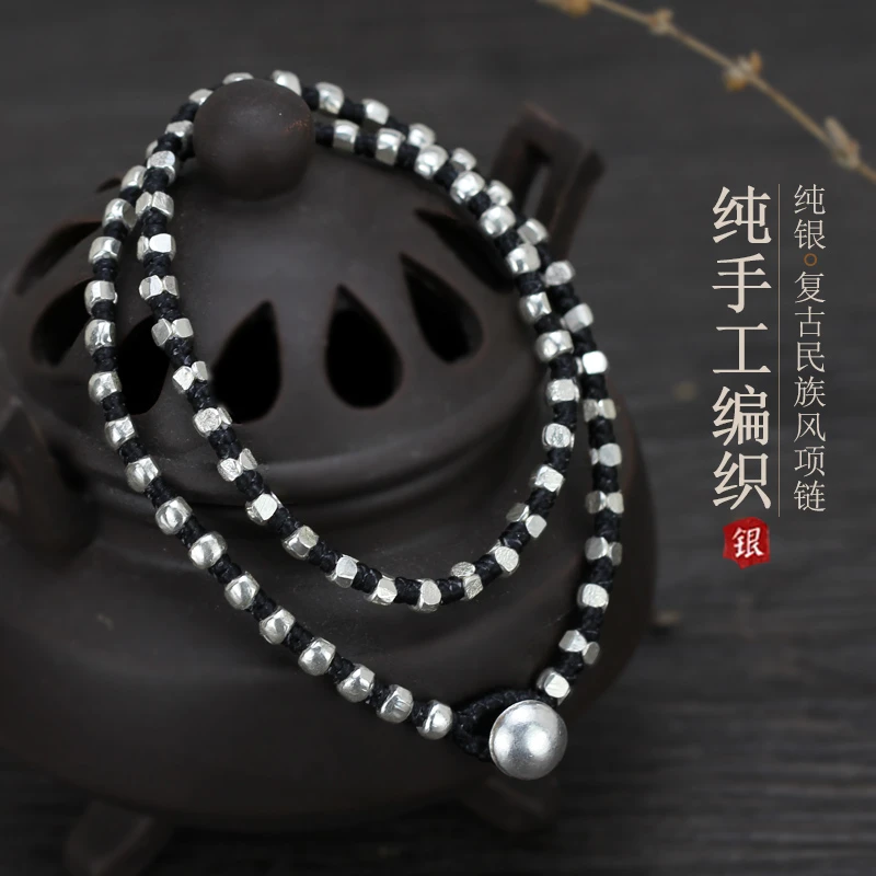 链子925银 手工设计编织蜡绳s925纯银项链女短款简约定制饰品