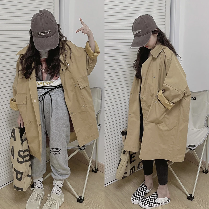 女童中大童休闲风衣春秋中长款宽松新款韩版秋季洋气儿童大衣外套
