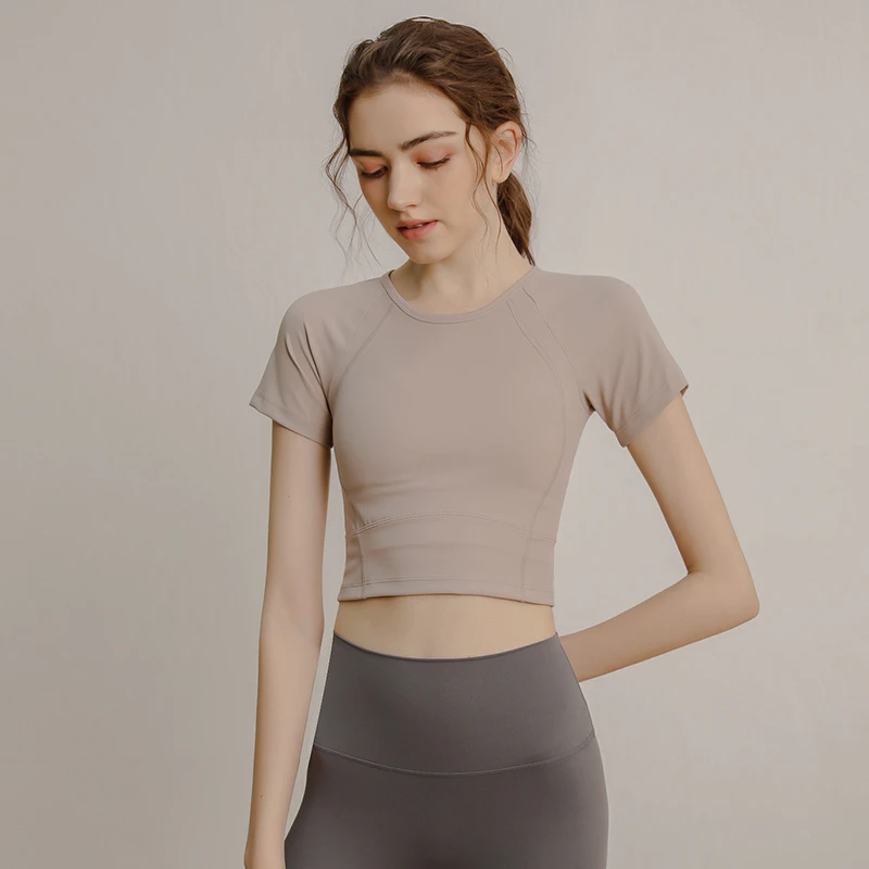运动上衣女紧身瑜伽服夏季弹力速干透气显瘦锦纶短袖网红健身服
