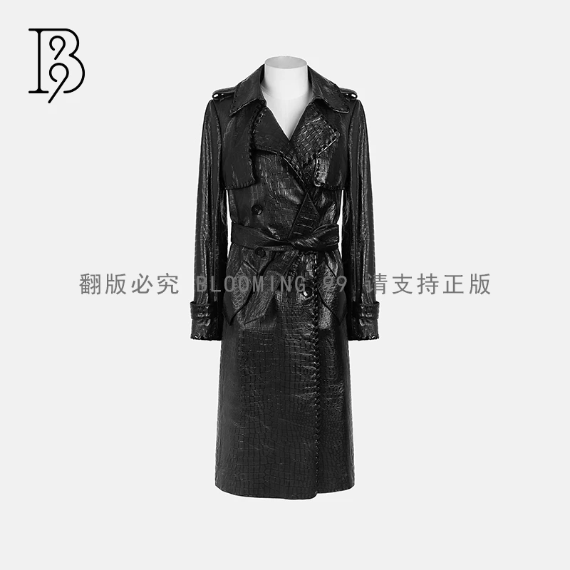 【B99官方旗舰店】女装时尚黑色气质秋冬皮中长款外套WFSCA23115