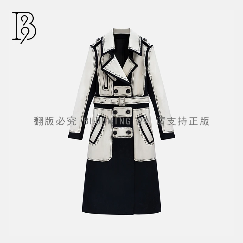 【B99官方旗舰店】女装设计师款风衣拼接中长款外套FGWCA00288-4