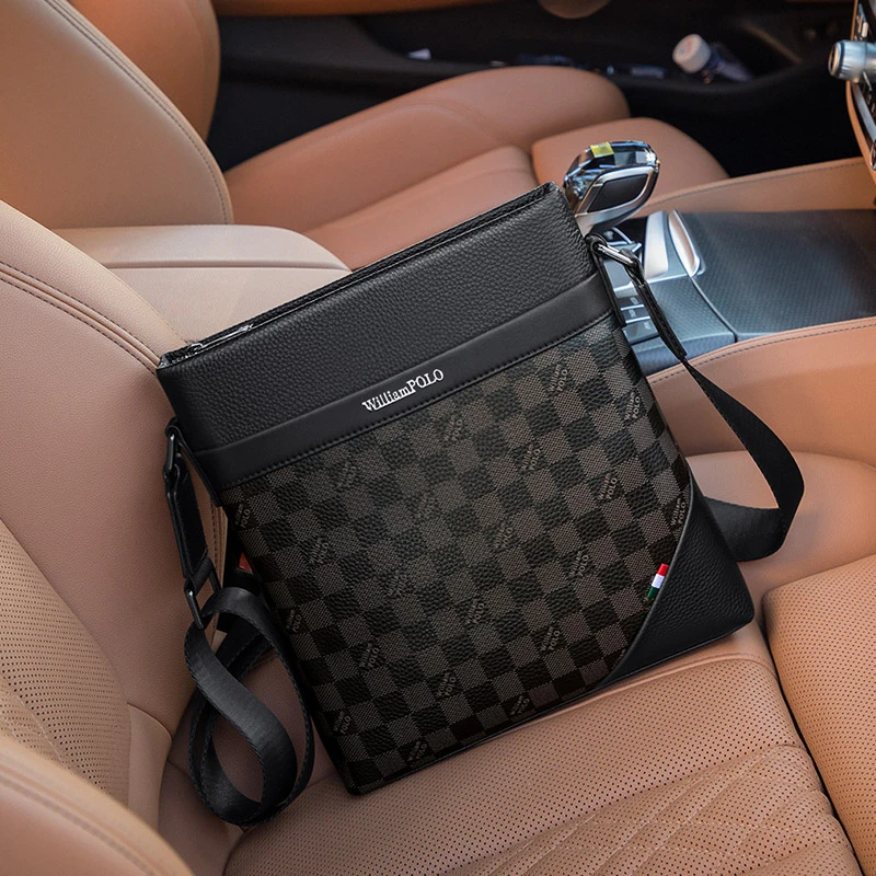 英皇保罗商务公文包男士竖款真皮包新款休闲斜挎包头层牛皮单肩包