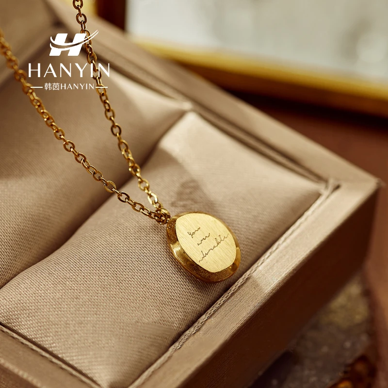 HANYIN/韩茵 钛钢项链 欧美复古简约时尚刻字小豆豆高级感毛衣链