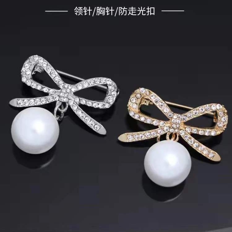 锌合金玻璃胸针 轻奢百搭简约蝴蝶结领针高档胸花光面别针扣时尚