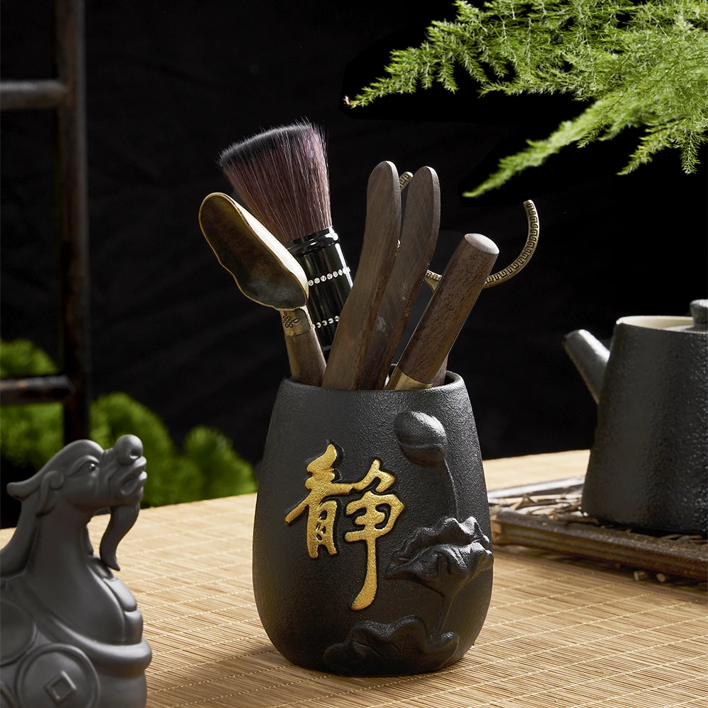 宗羲黑陶茶道六君子套装功夫茶具黑檀六君子配件喝茶用品茶台