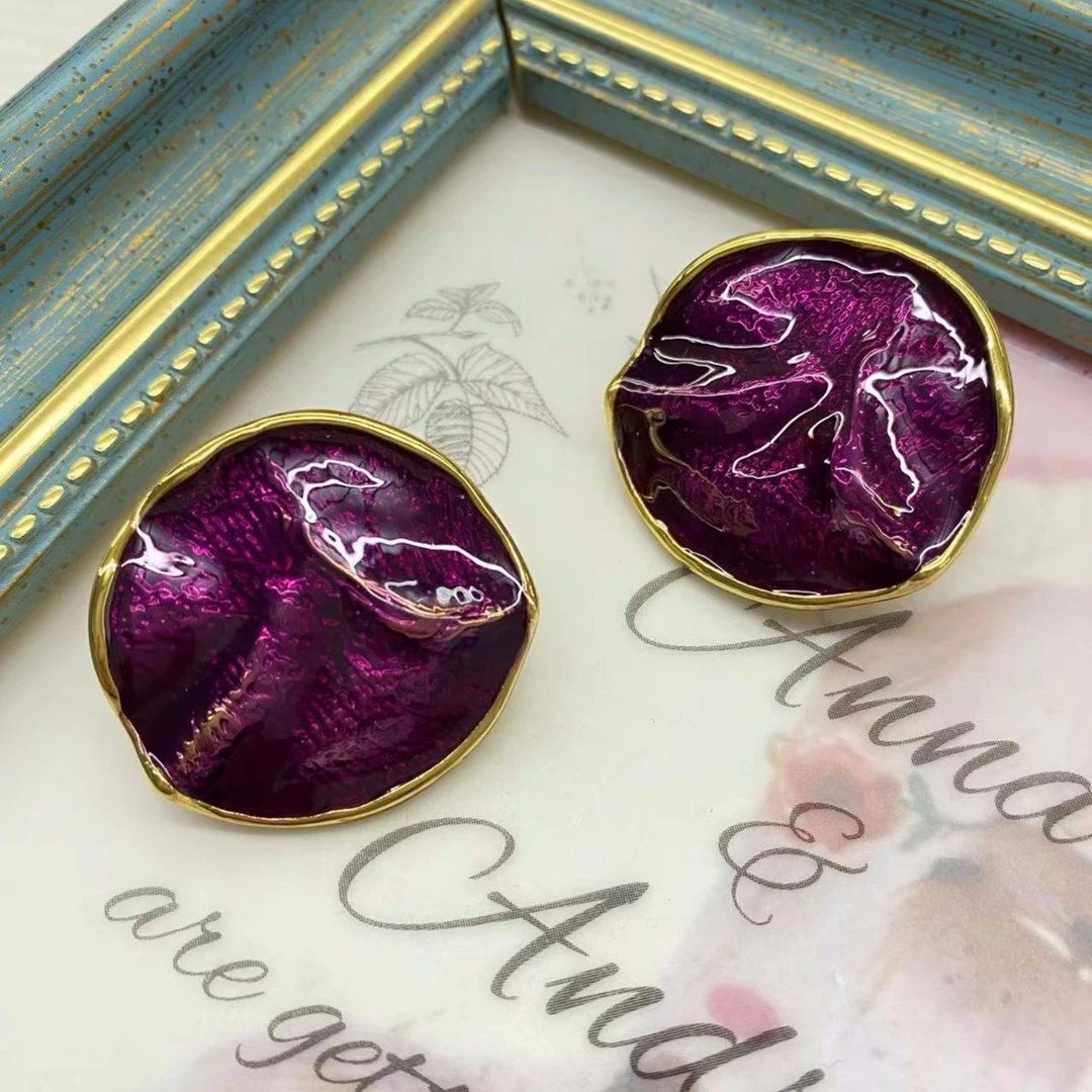 铜合金珐琅耳饰 艾森饰复古珐琅彩不规则圆滴釉耳钉