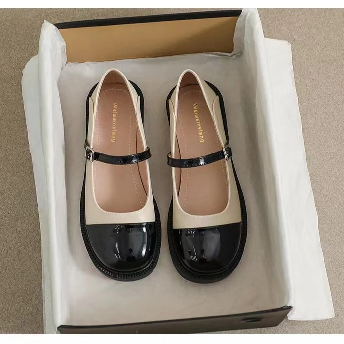 2022年皮鞋女鞋玛丽珍鞋圆头珍乐福软底百搭厚底时尚单鞋37-1复古