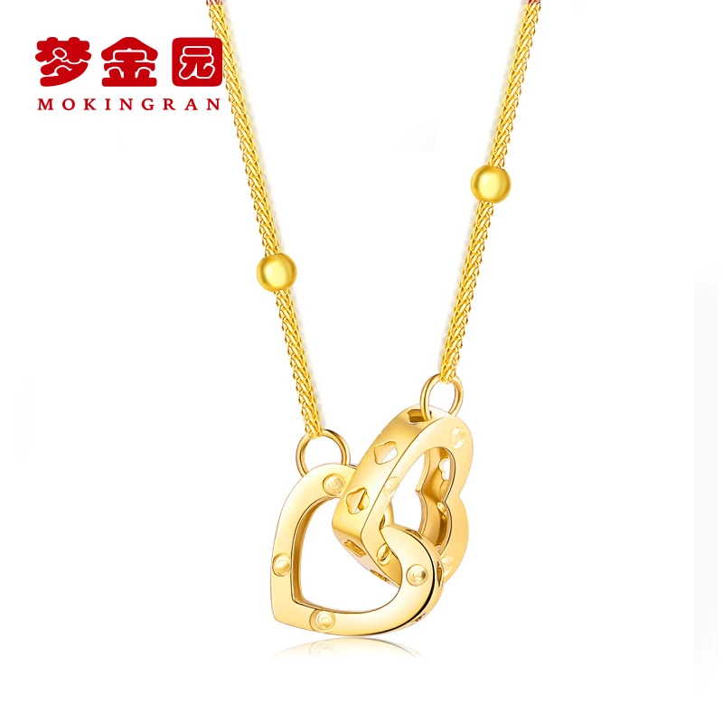【梦金园】PB-3040 18K金 黄色爱心双环项链时尚环环相扣轻奢款时尚
