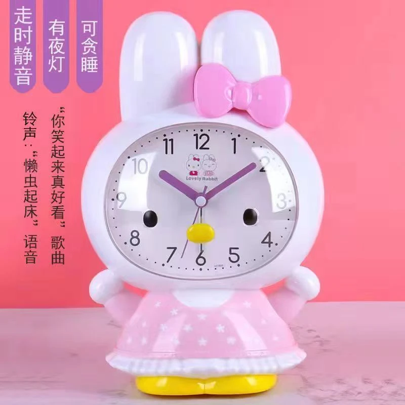 闹钟儿童学生卡通床头静音可爱创意卧室会说话多功能语音学习闹钟
